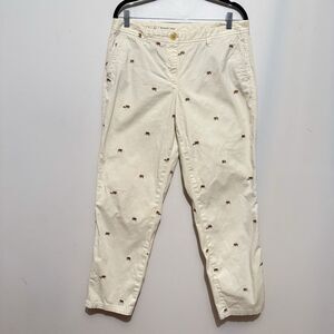 Talbots Womens Elephant Embroidered Relaxed Chino Pants Brown Size 10 Preppy
